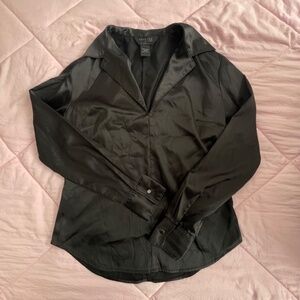 Black Open Collar V-Neck Dress Shirt